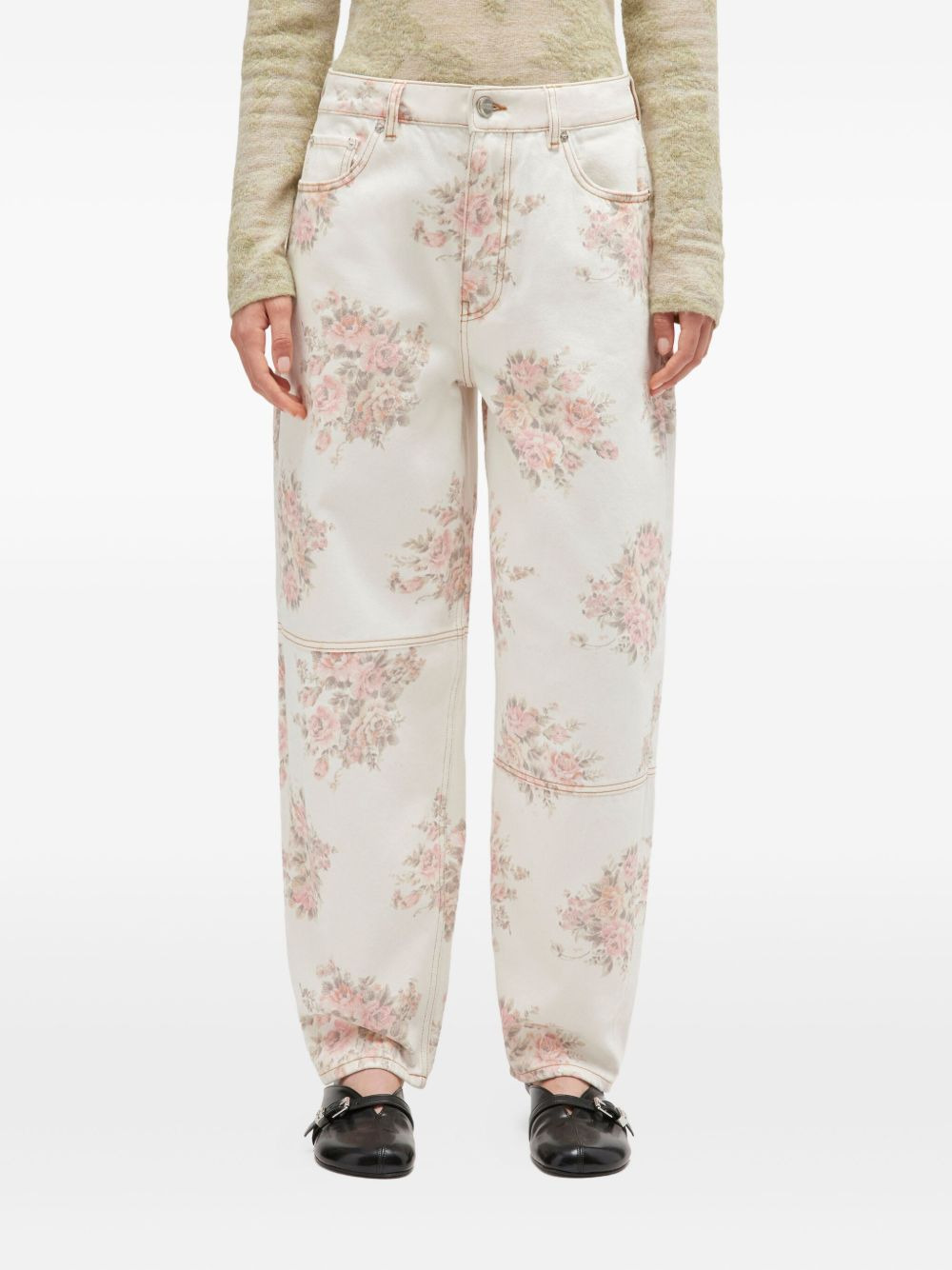 floral-print panelled jeans - 2