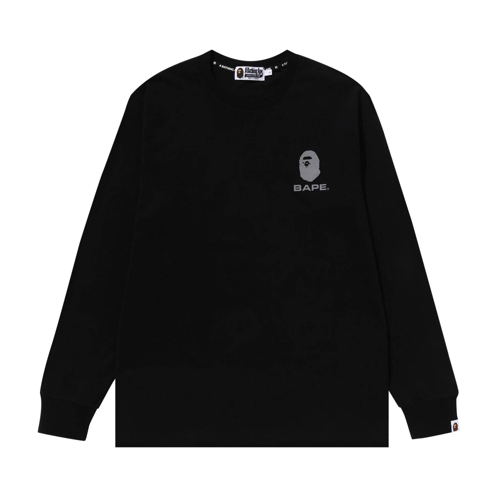 A BATHING APE BAPE Reflective Print Long Sleeve Tee Black REVERSIBLE