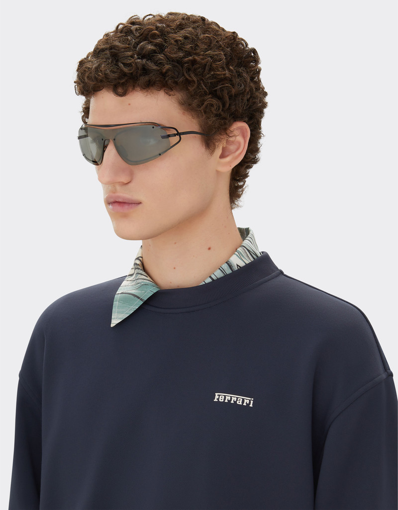 Ferrari Ferrari sunglasses in matt black titanium with silver gradient mirror grey shield outlook
