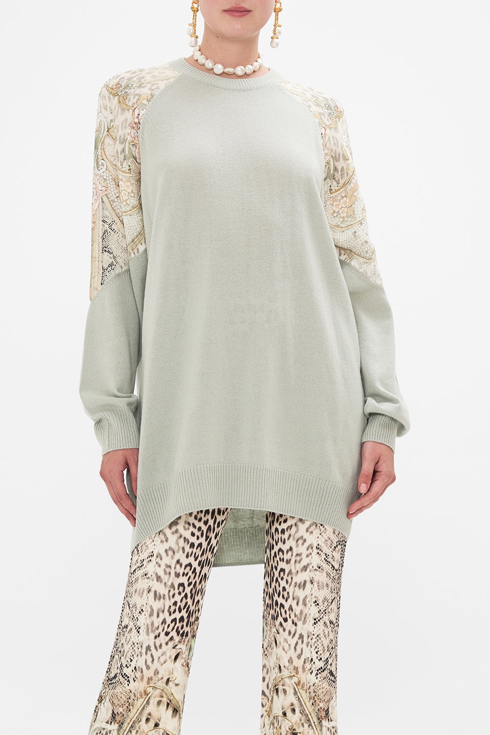 WOOL CASHMERE SILK SPLICED SHOULDER KNIT - 5