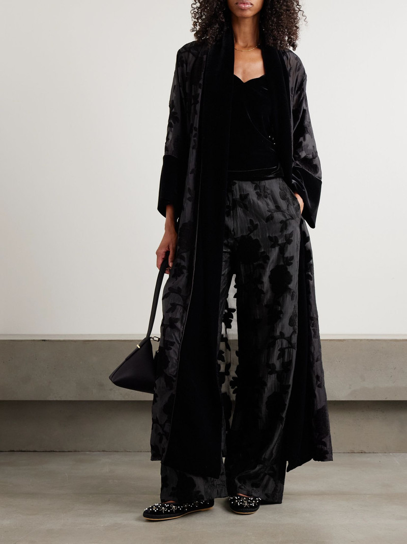 LORETTA CAPONI Cipro devoré-velvet straight-leg pants Black outlook