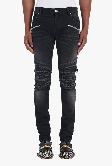 Slim cut ripped black cotton jeans - 5