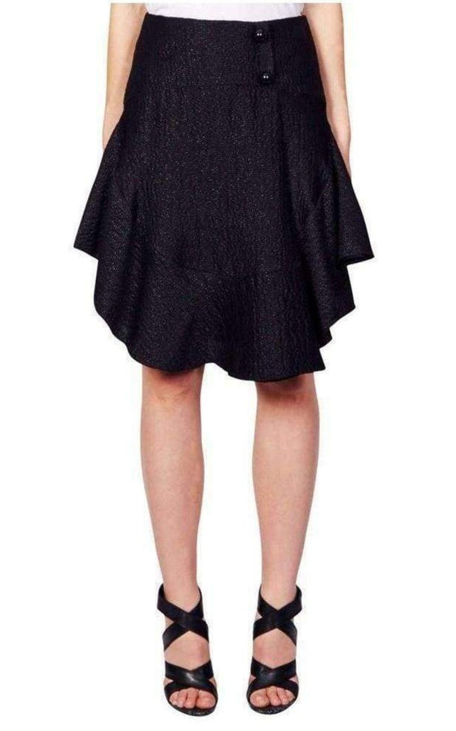 Wavy Shiny Black Jacquard Skirt - 3