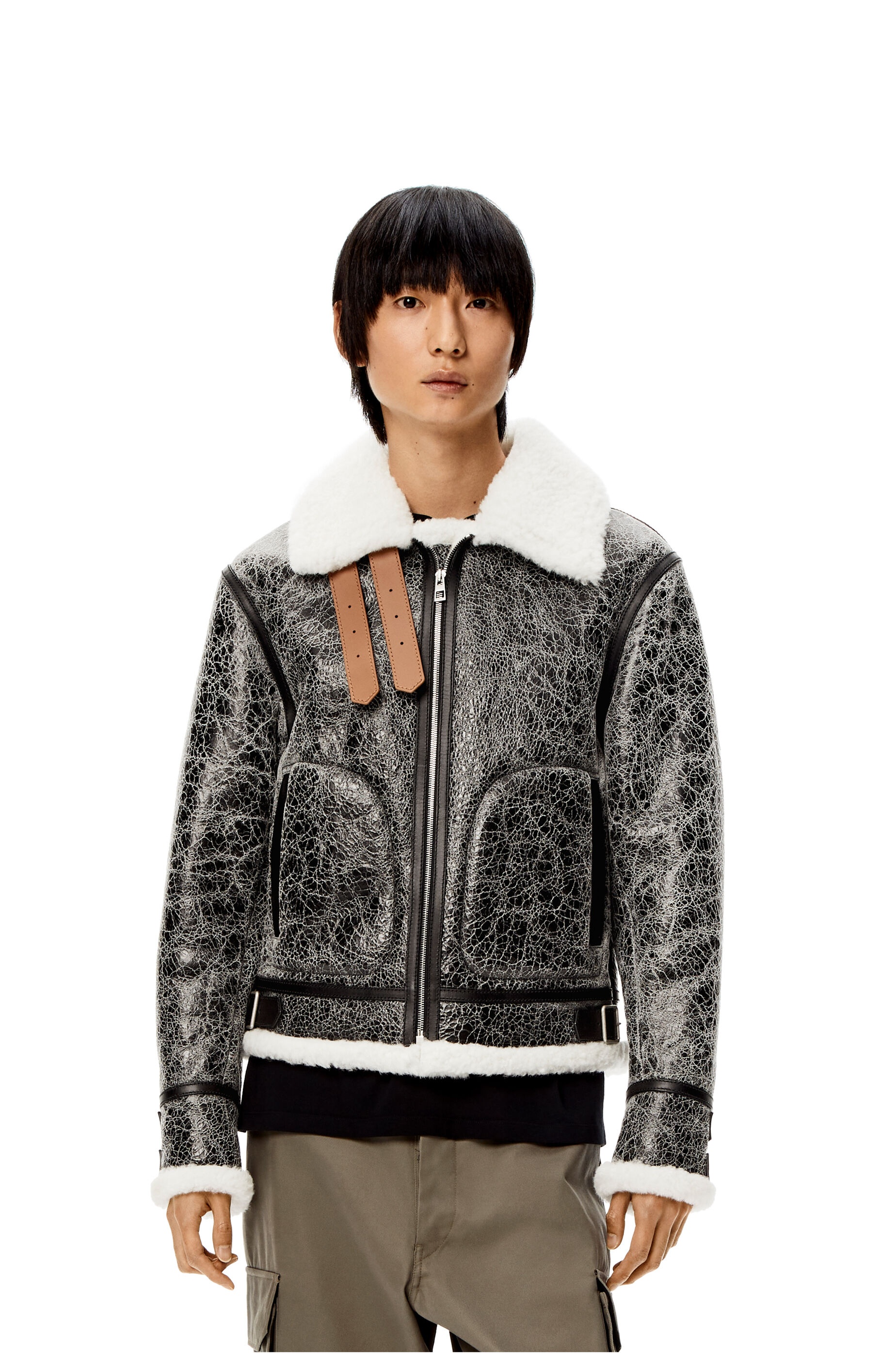 Aviator jacket in crackled nappa and shearling - 3