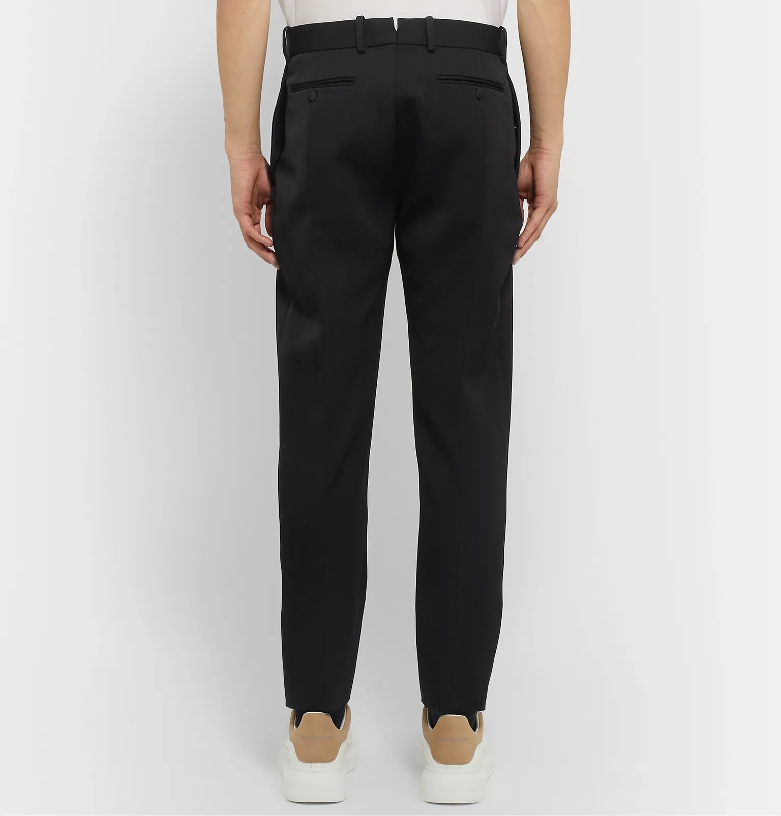 Black Slim-Fit Wool Tuxedo Trousers - 5