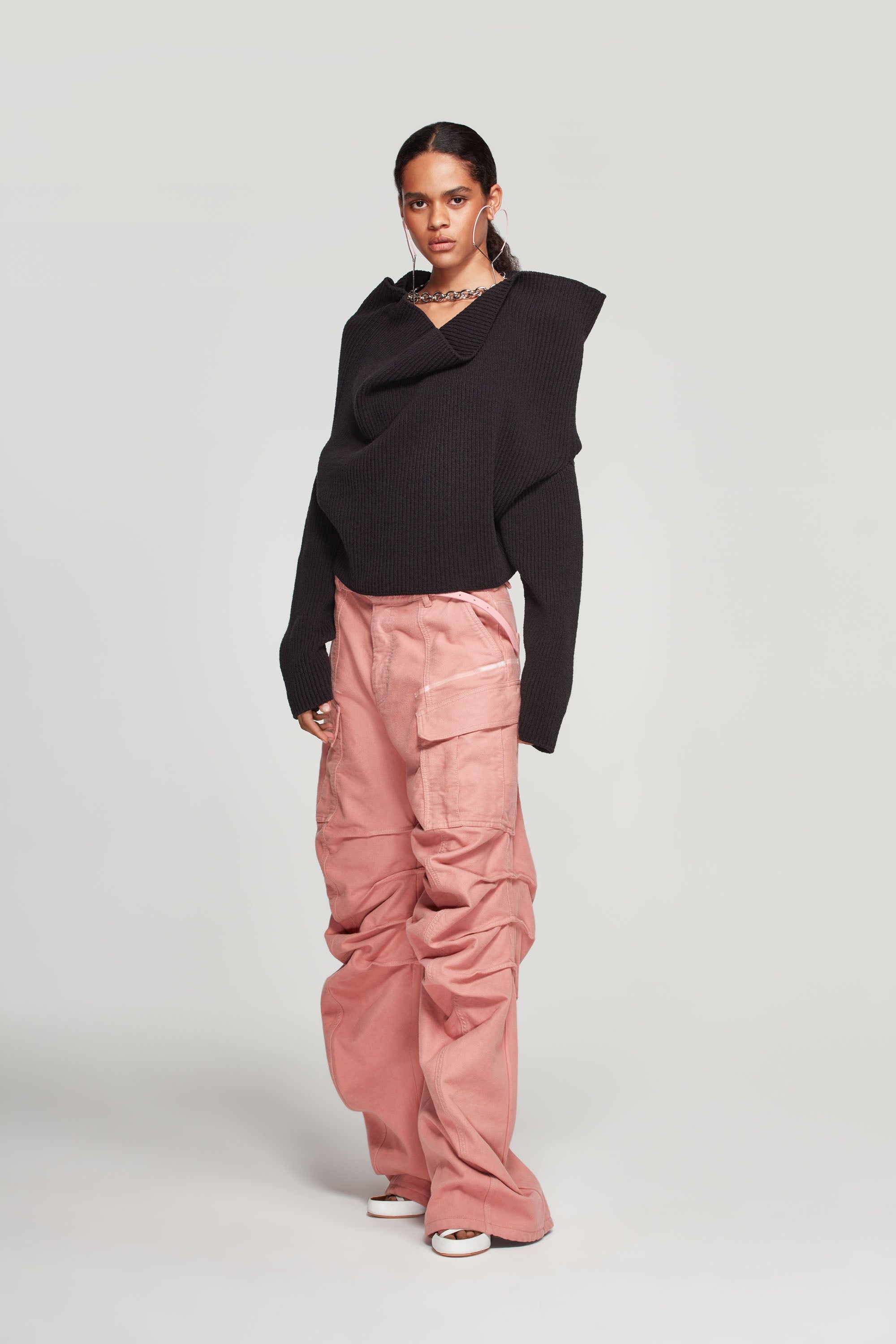 Draped Chain Ribbed Sweater - 5