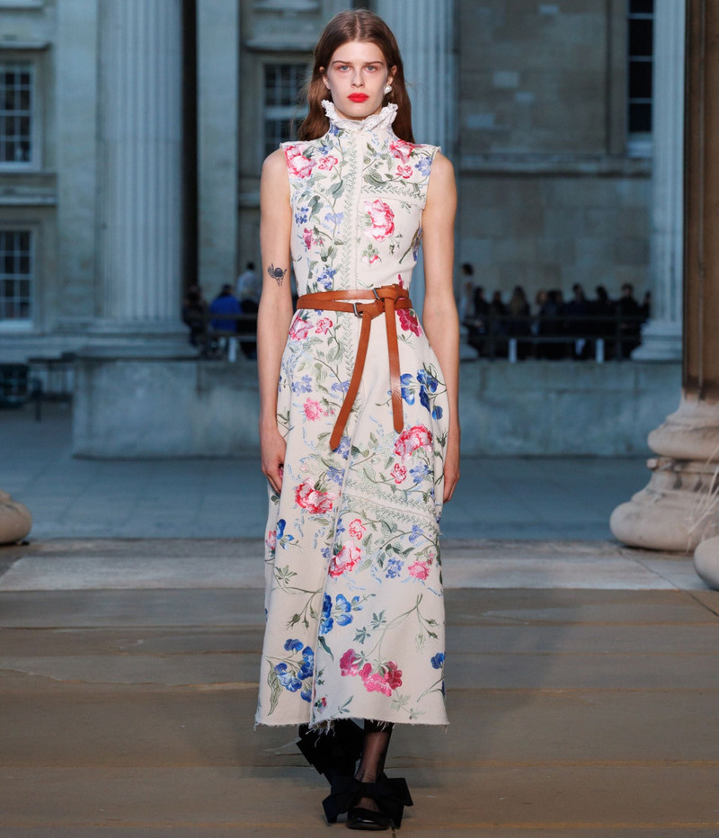 EMBROIDERED COTTON TWILL HOURGLASS MIDI DRESS 3