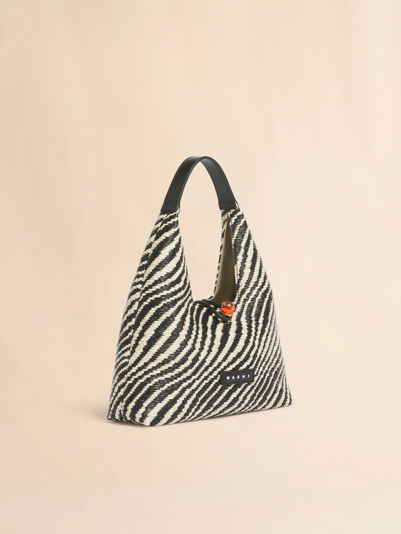 BLACK WAVY RAFFIA-EFFECT TRAPEZE MINI TOP HANDLE BAG 3