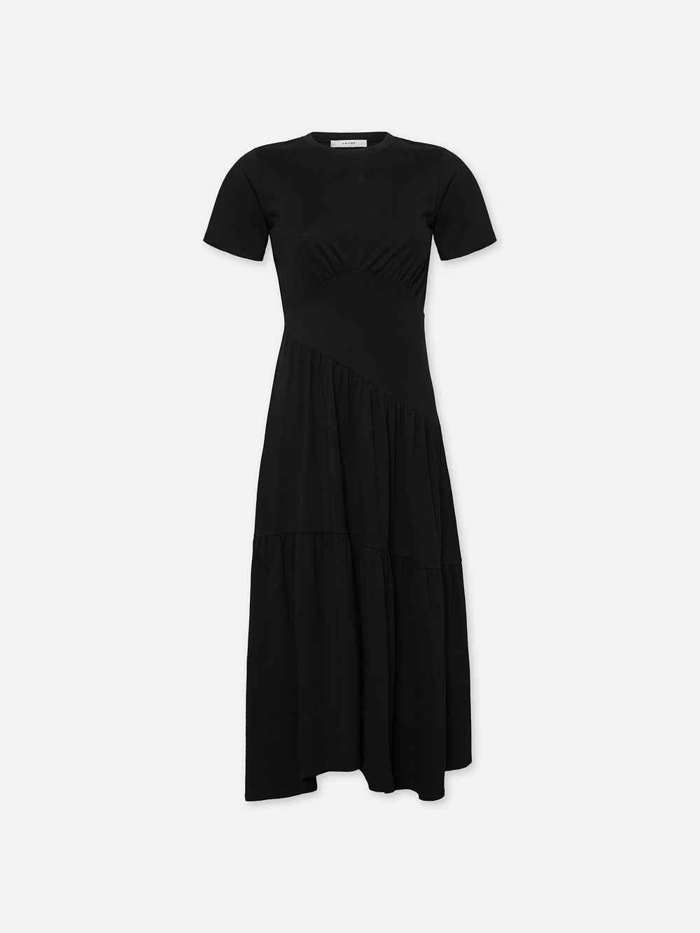 Gathered Seam Short Sleeve Dress in Black - 1