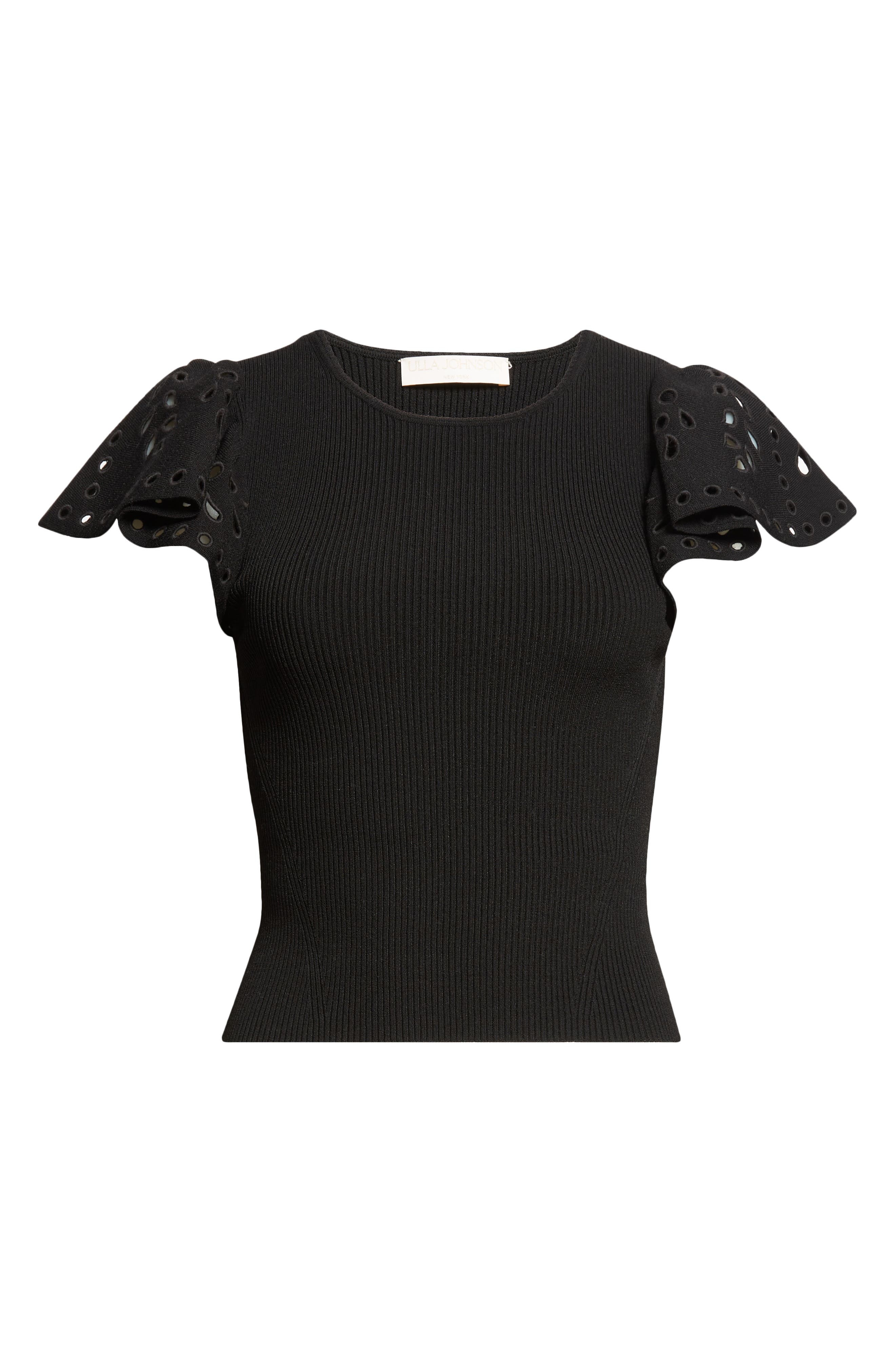 Ulla Johnson Edith Mixed Media Ruffle Sleeve Top in Noir at Nordstrom - 6