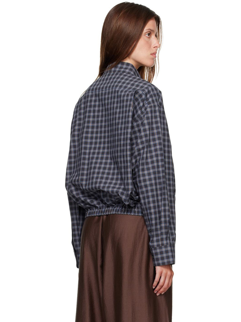 Navy Checked Bomber Shirt 3