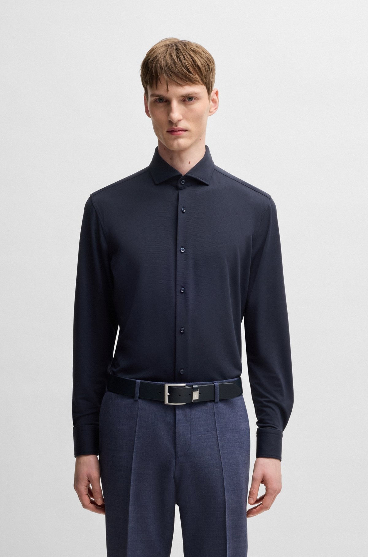 SLIM-FIT SHIRT IN STRUCTURED PERFORMANCE-STRETCH JERSEY - 2