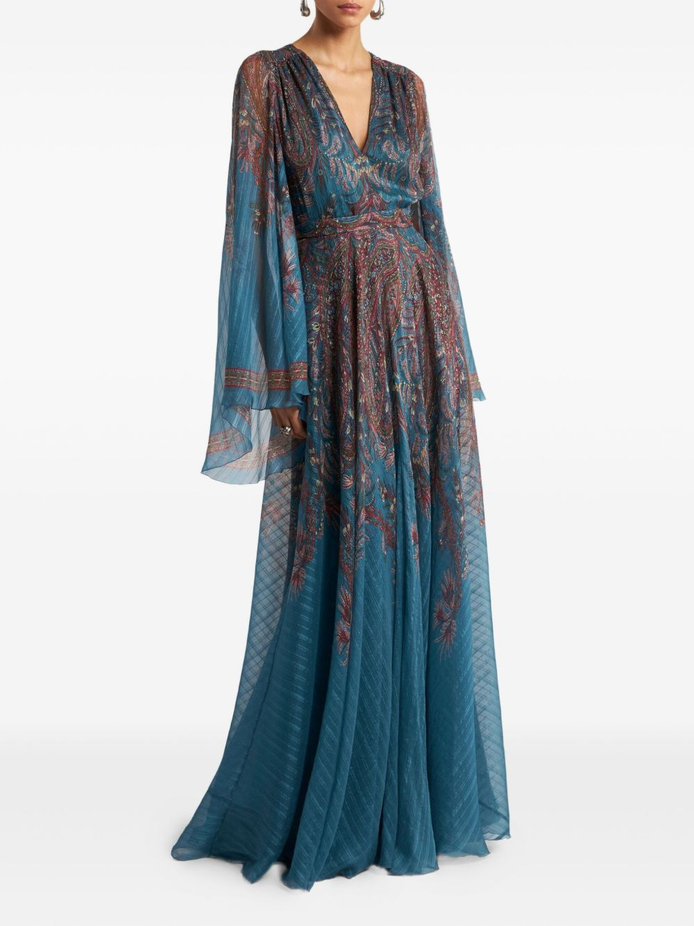 paisley-print bell-sleeve maxi dress - 2