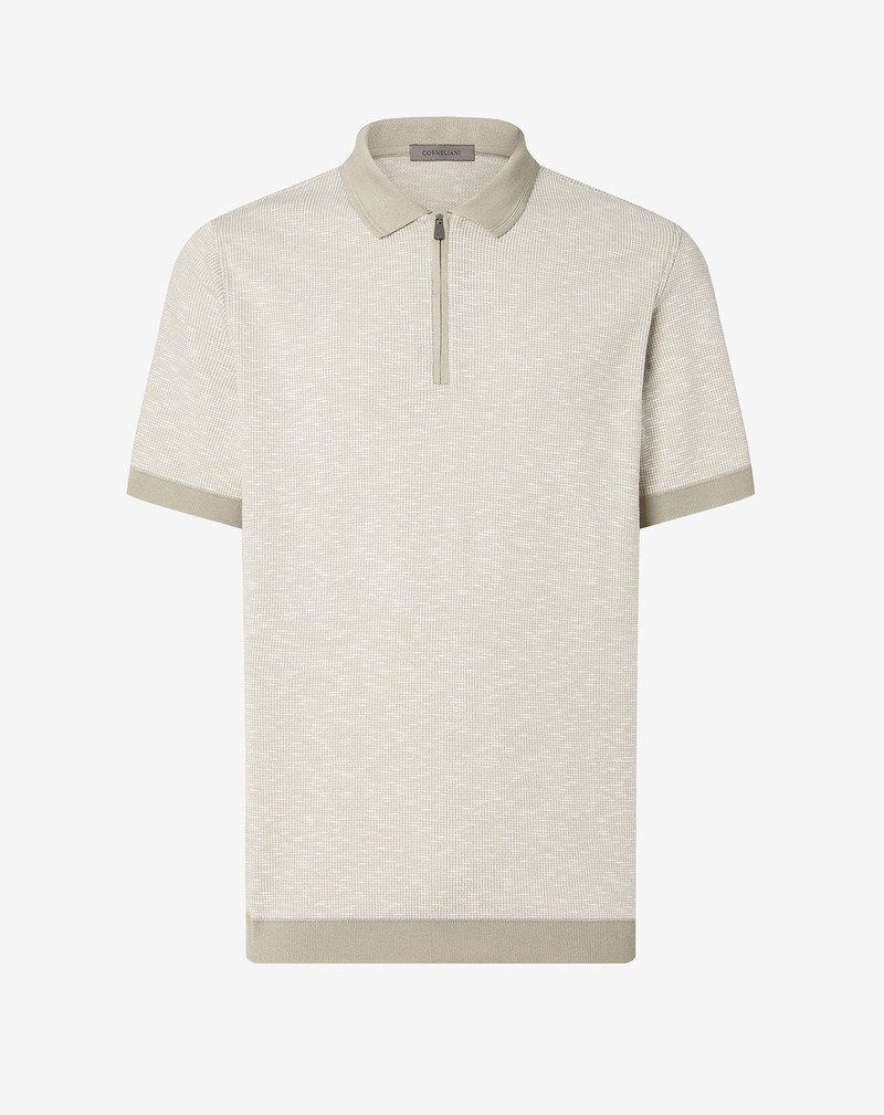 Grey and white zipped cotton polo shirt 1