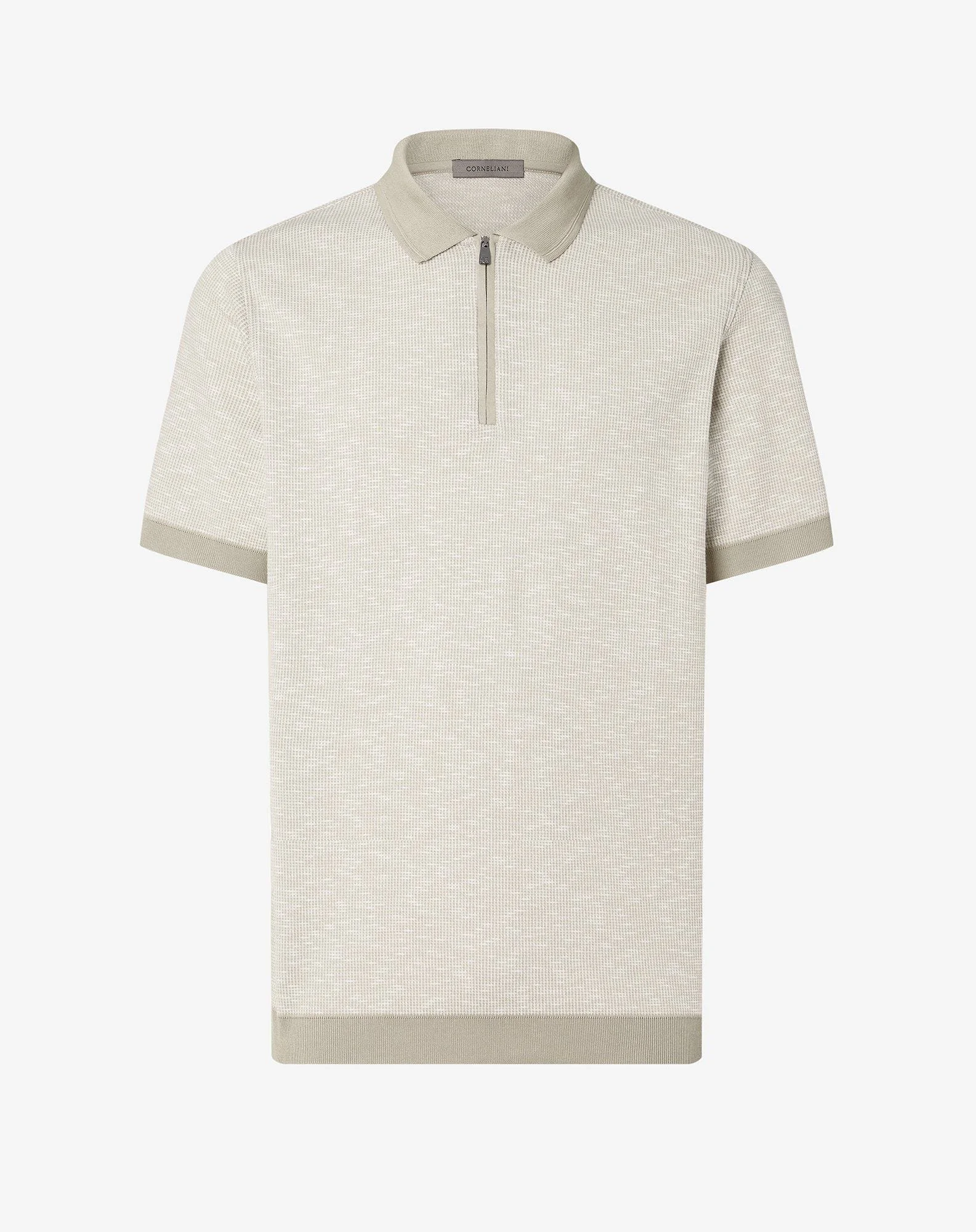 Grey and white zipped cotton polo shirt - 1