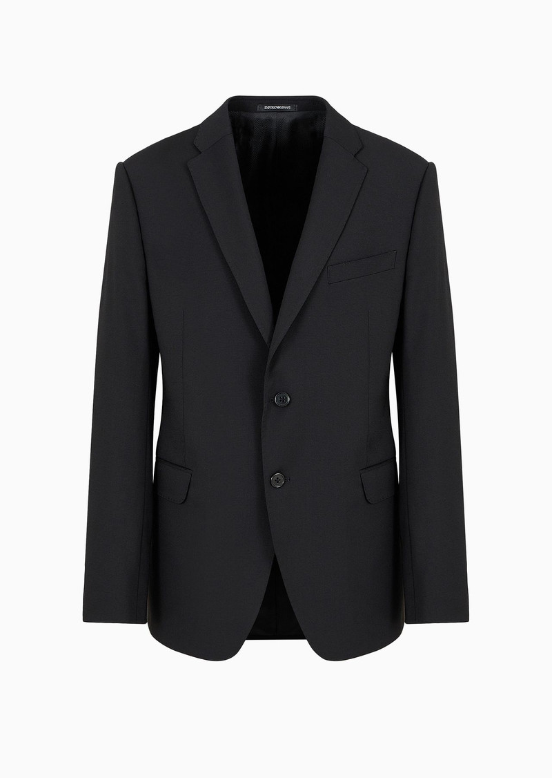 Slim-fit single-breasted jacket in natural, tropical, stretchy, light wool 1