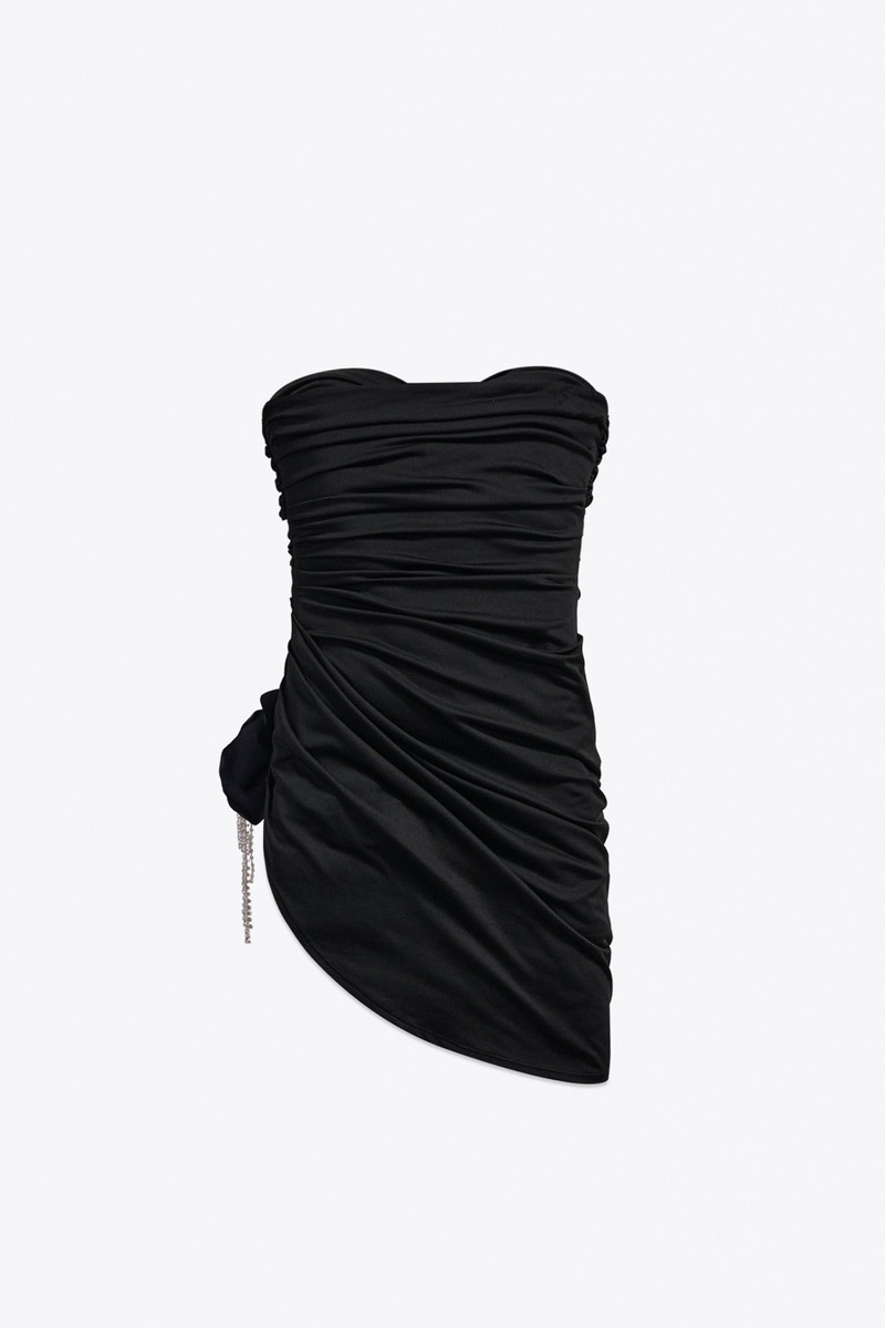 AREA CRYSTAL FLOWER DRAPED STRAPLESS MINI DRESS outlook