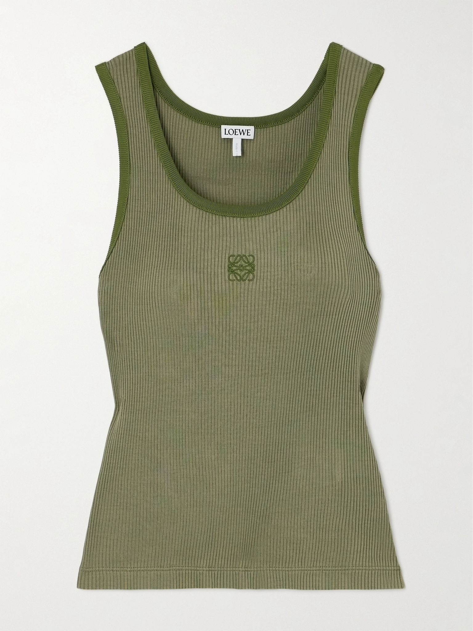 Embroidered ribbed silk tank Green - 1