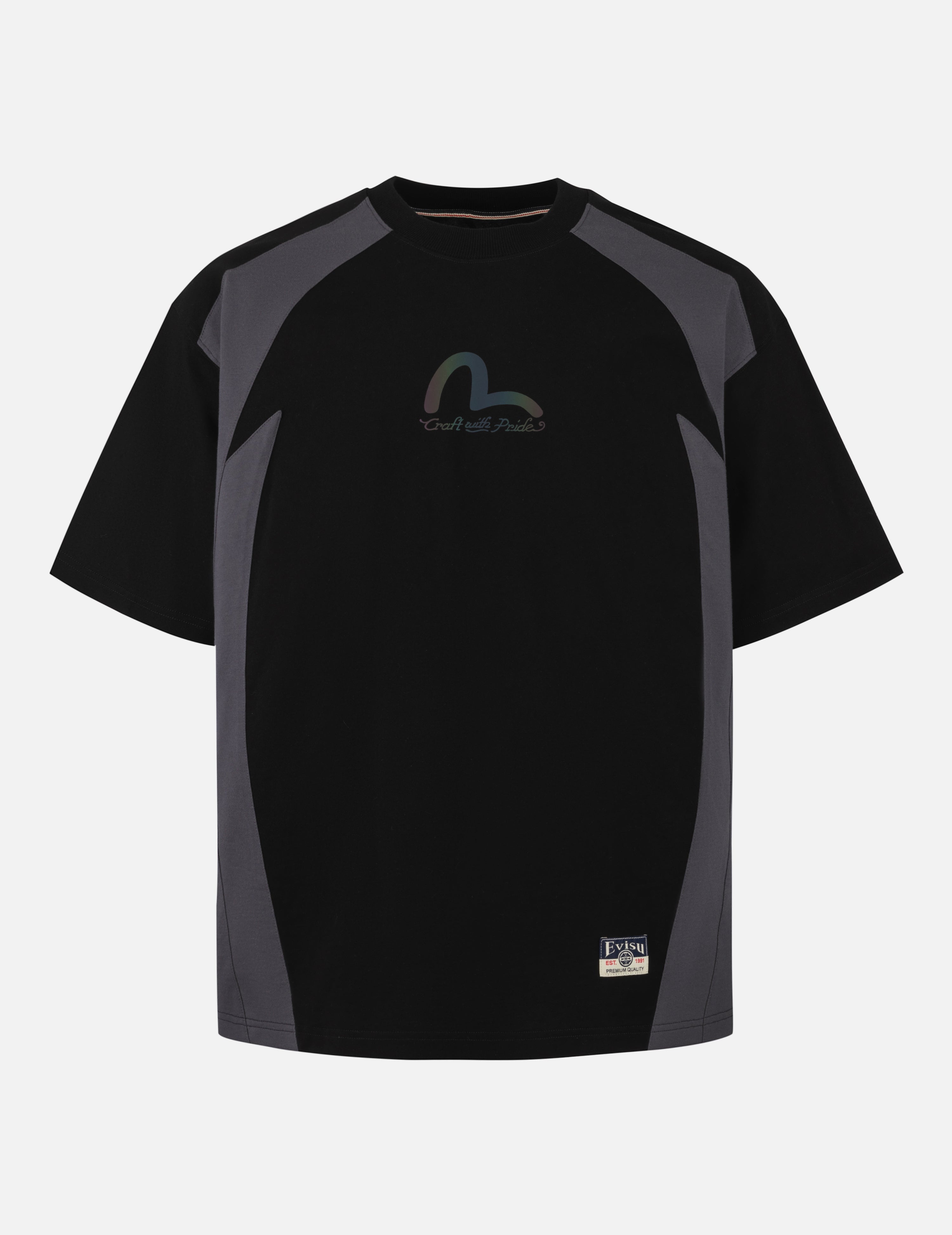 Panel Blocking with Colorful Logo Print Loose Fit T-Shirt - 2
