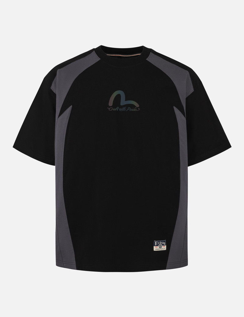EVISU Panel Blocking with Colorful Logo Print Loose Fit T-Shirt outlook