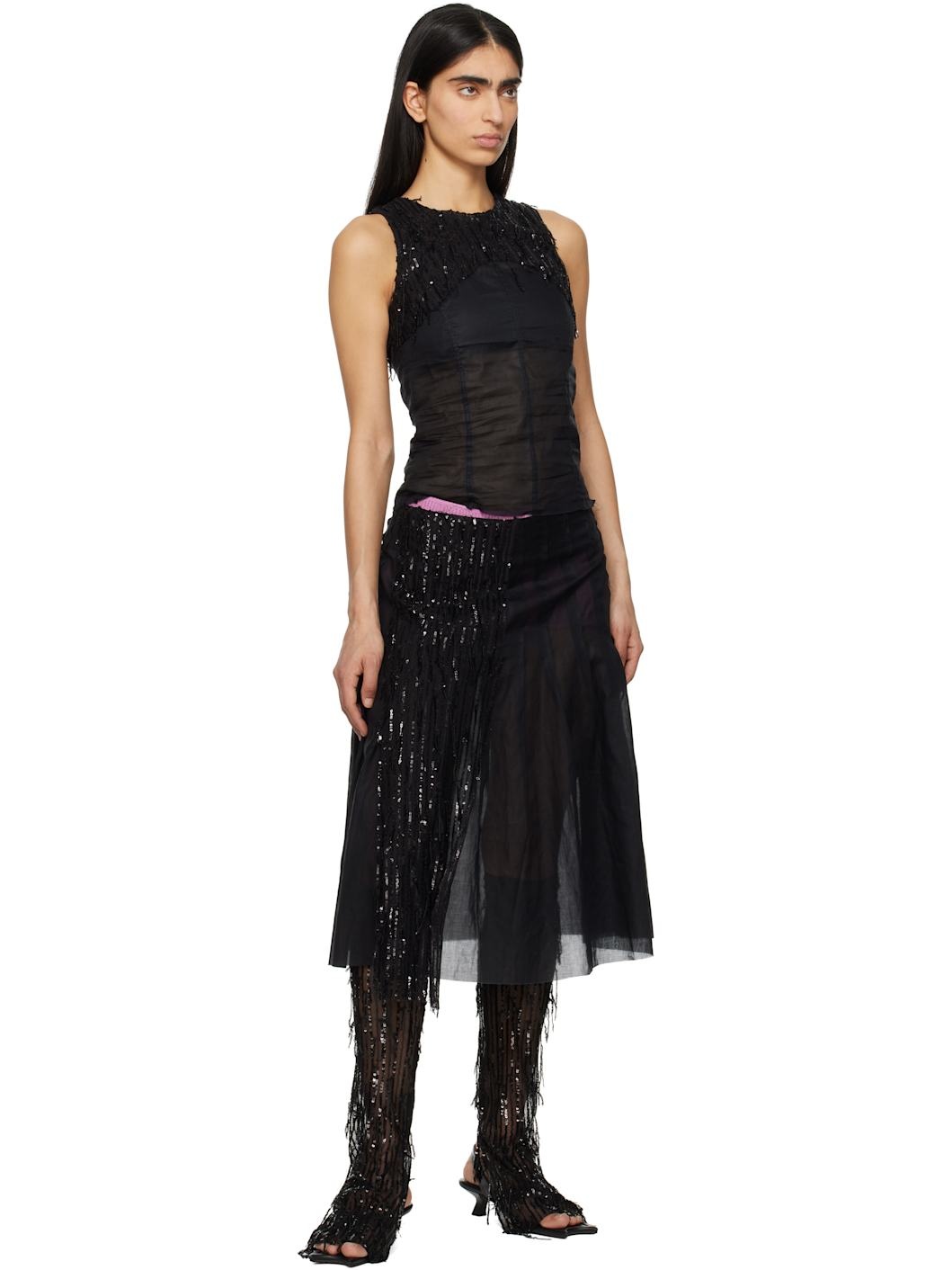 Black Dripping Pleat Around Midi Skirt - 4