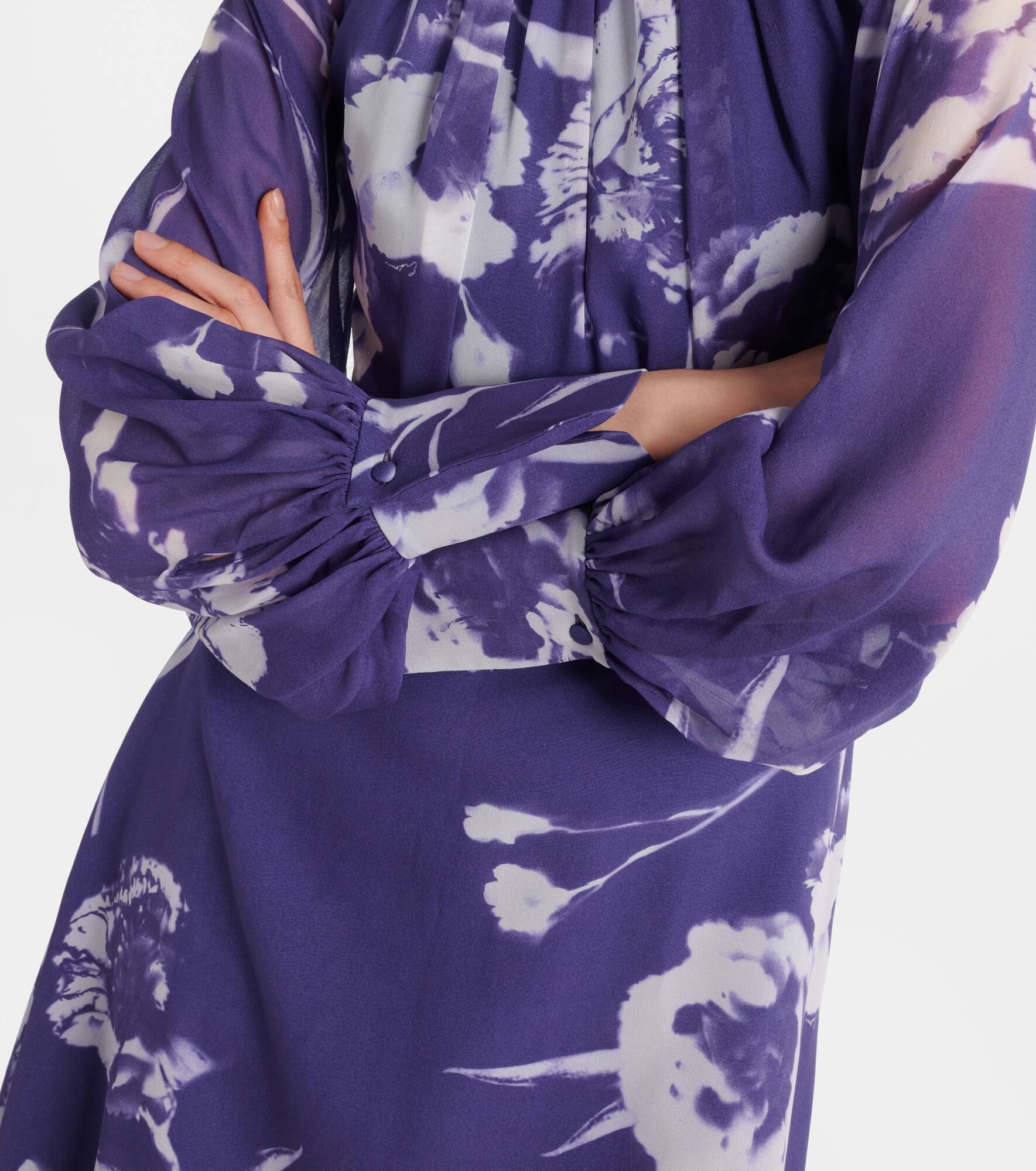 Floral silk voile midi dress - 5