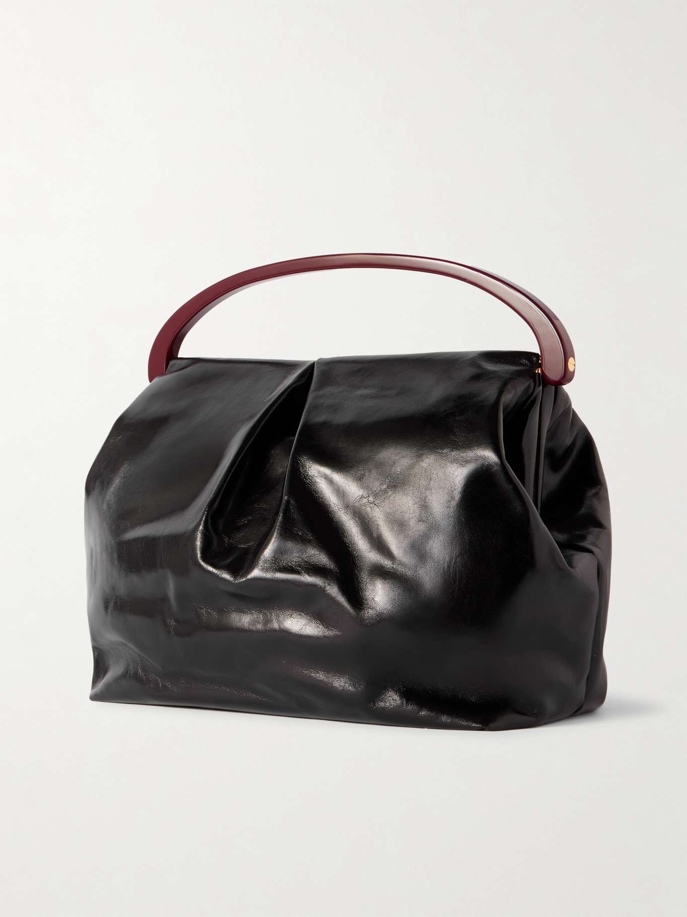Gathered crinkled glossed-leather tote - 3