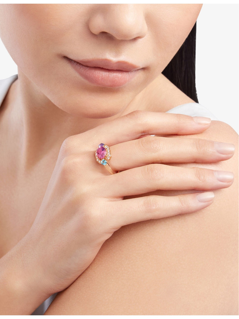 BVLGARI Allegra 18ct rose-gold, pink tourmaline, amethyst, blue topaz and 0.2ct diamond ring outlook