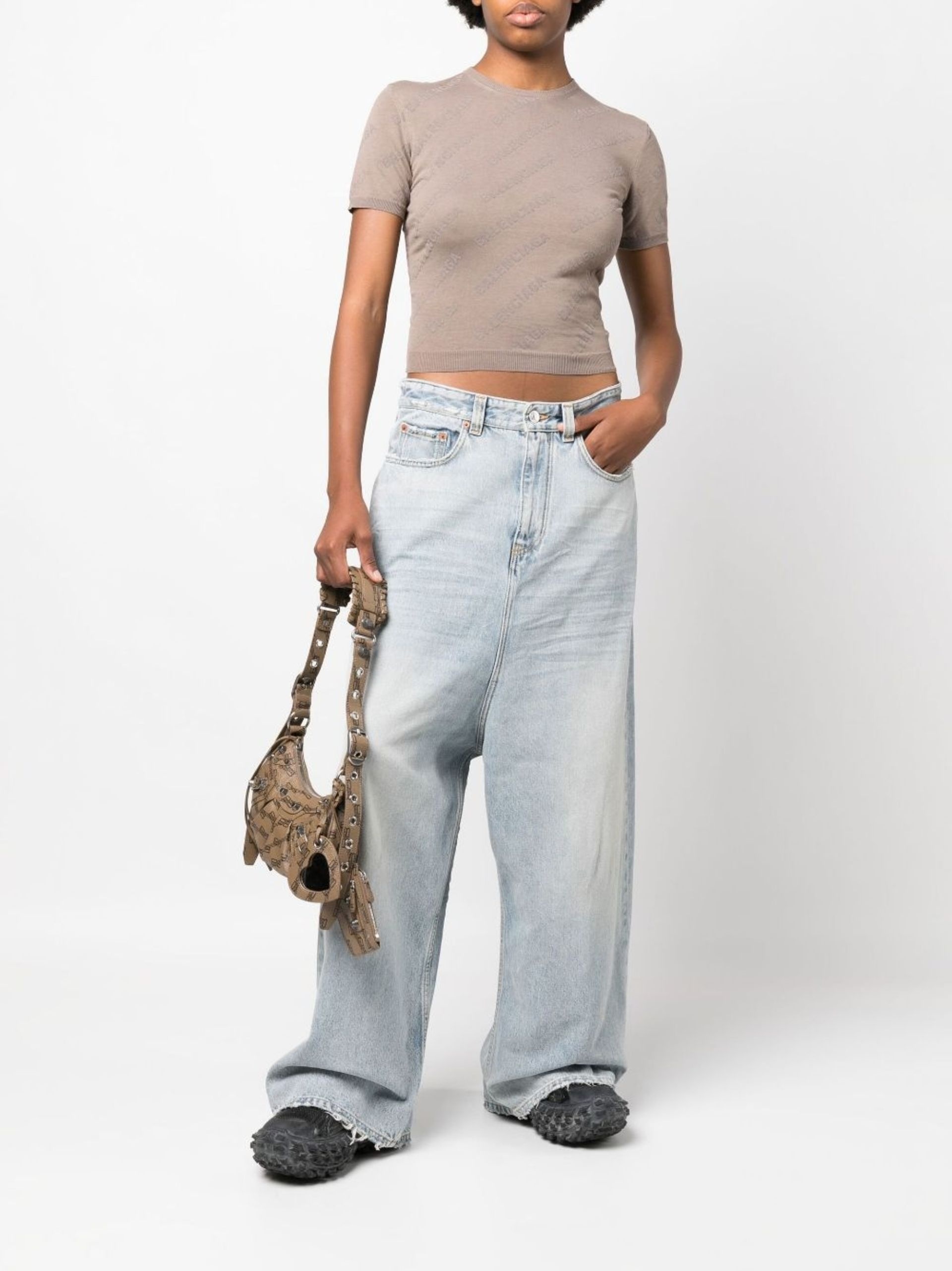 logo-print cropped knitted top - 3