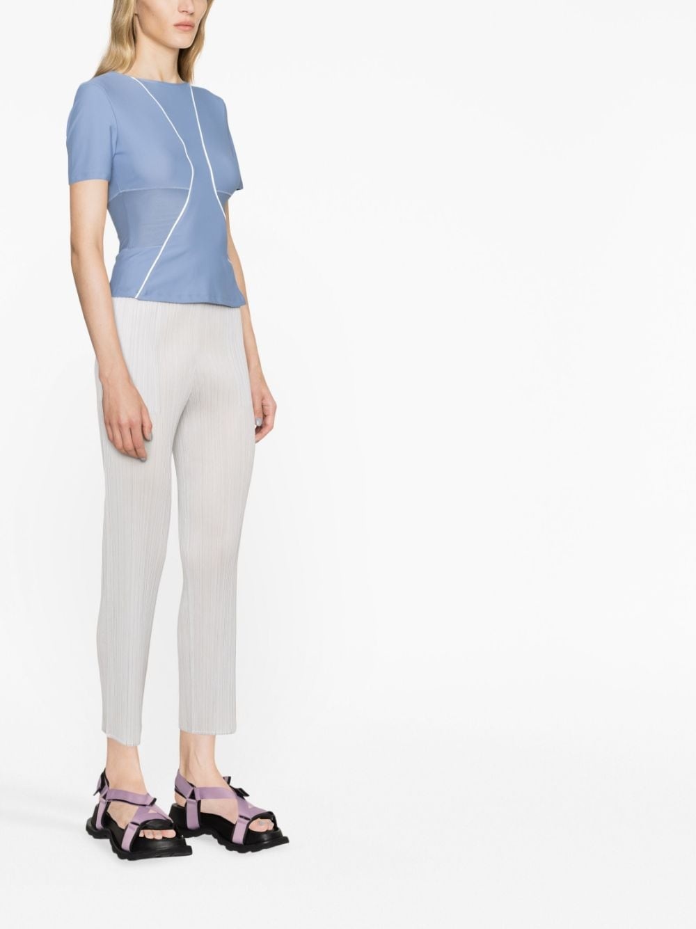 plissé tapered-leg cropped trousers - 3