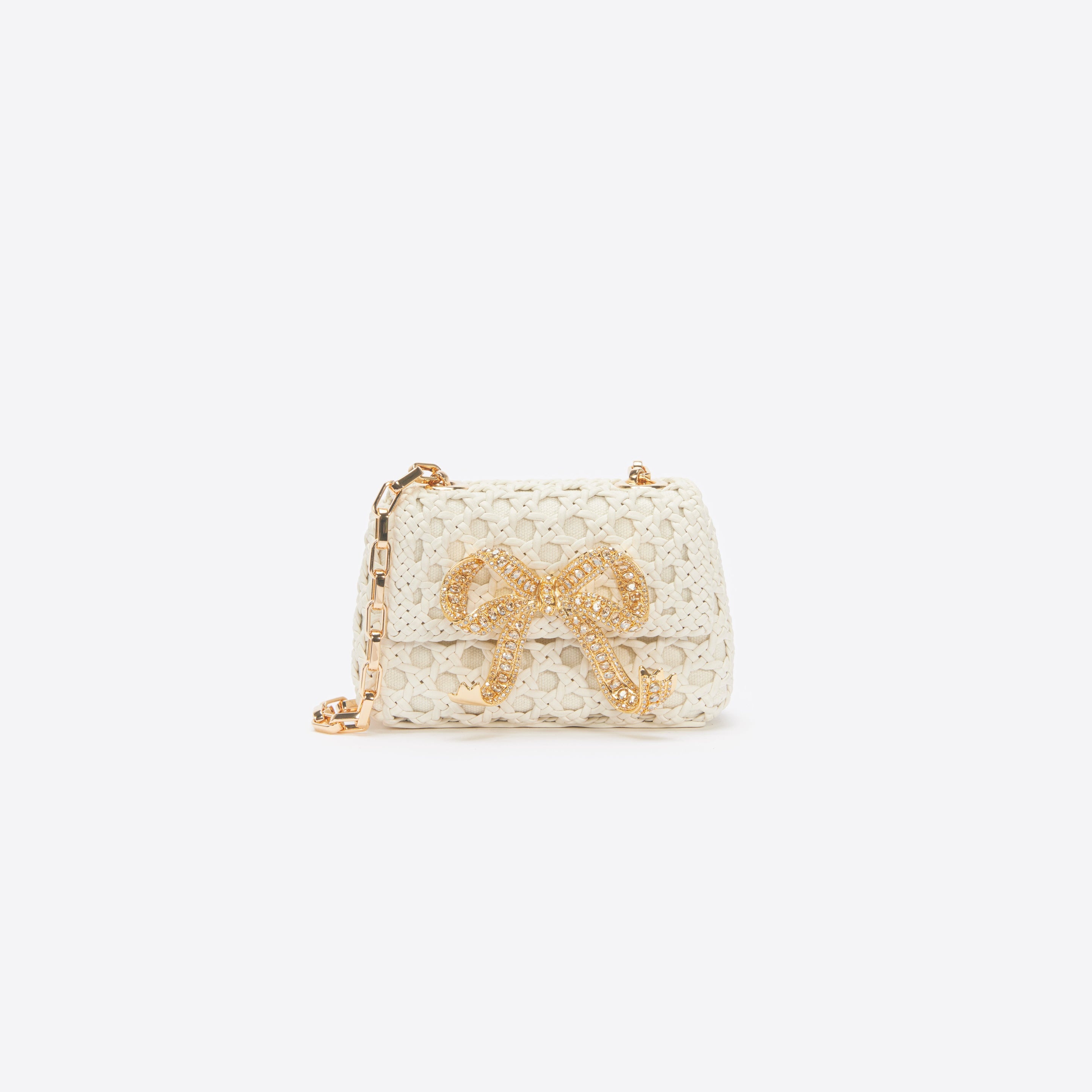 Cream Woven Leather Micro Bag - 1