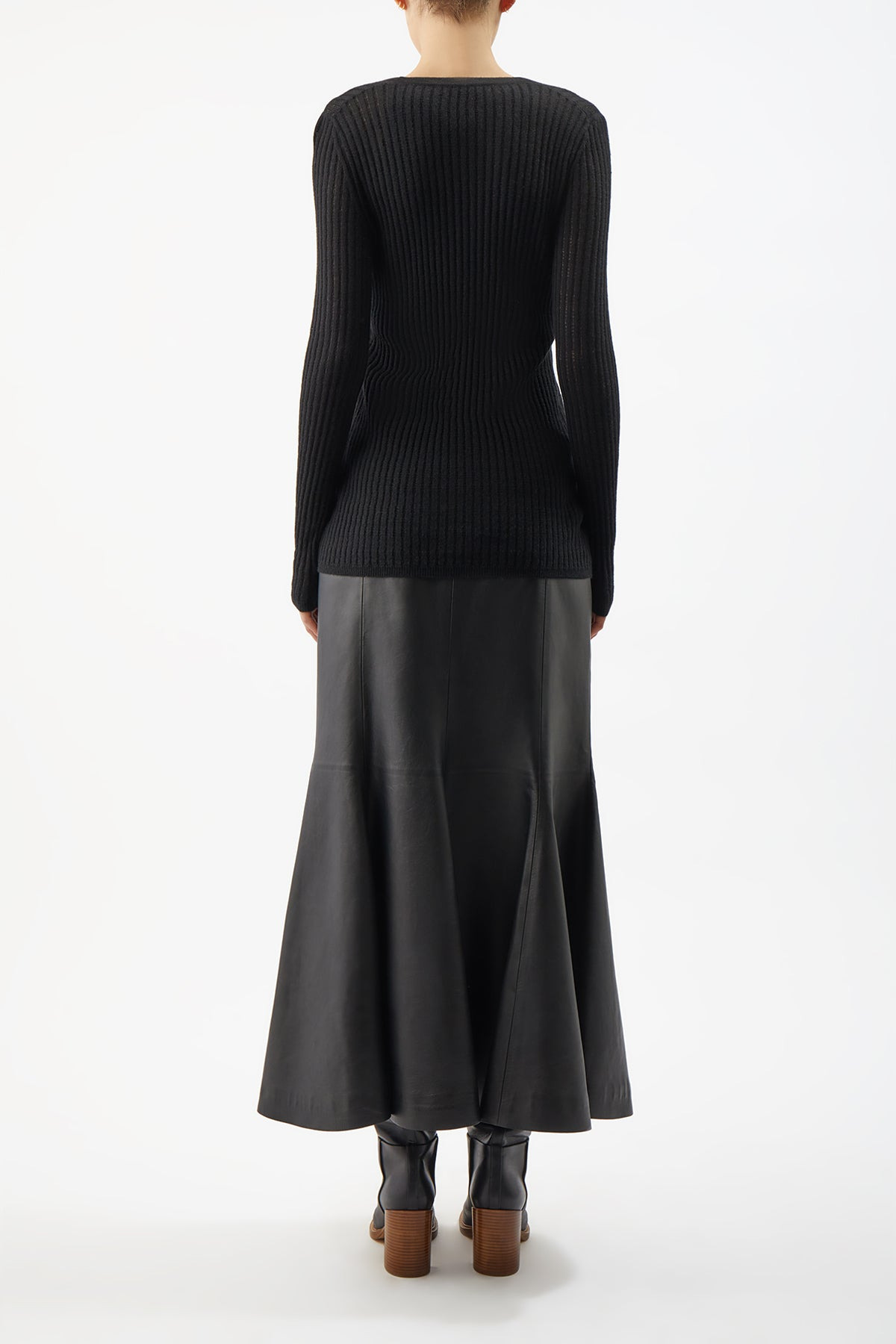 Emma Pointelle Cardigan in Black Silk Cashmere - 4