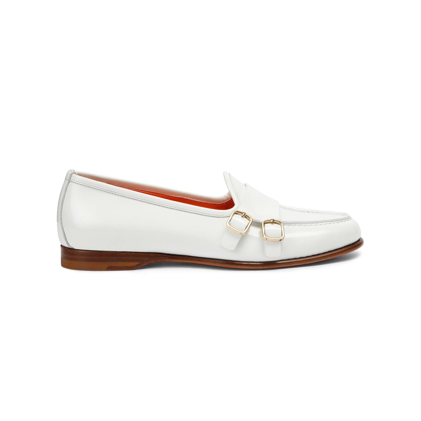 Women's white leather Andrea double-buckle loafer - 1