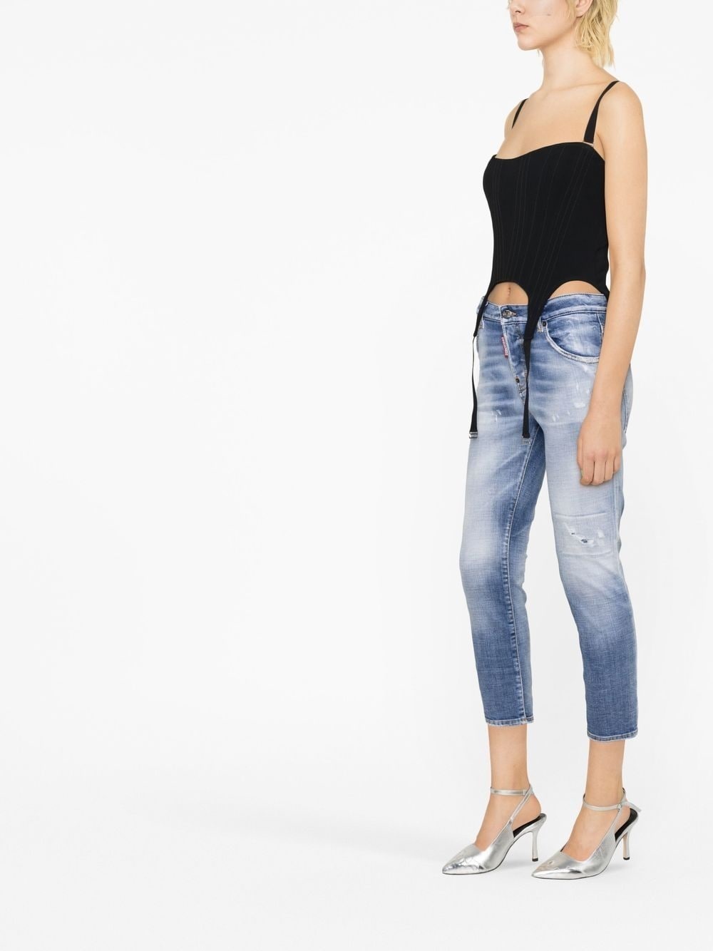 distressed-effect cropped jeans - 4