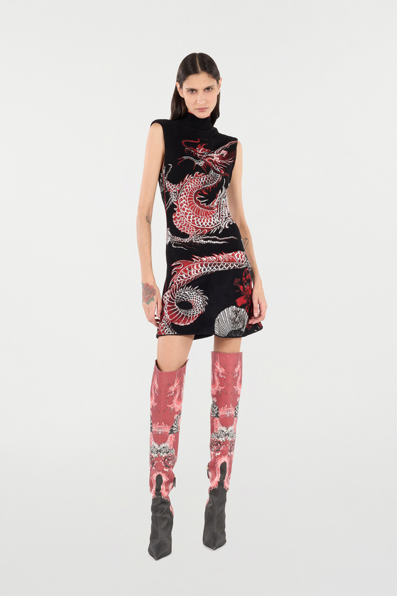 Roberto Cavalli Mini Dress With Floral And Dragon Pattern outlook