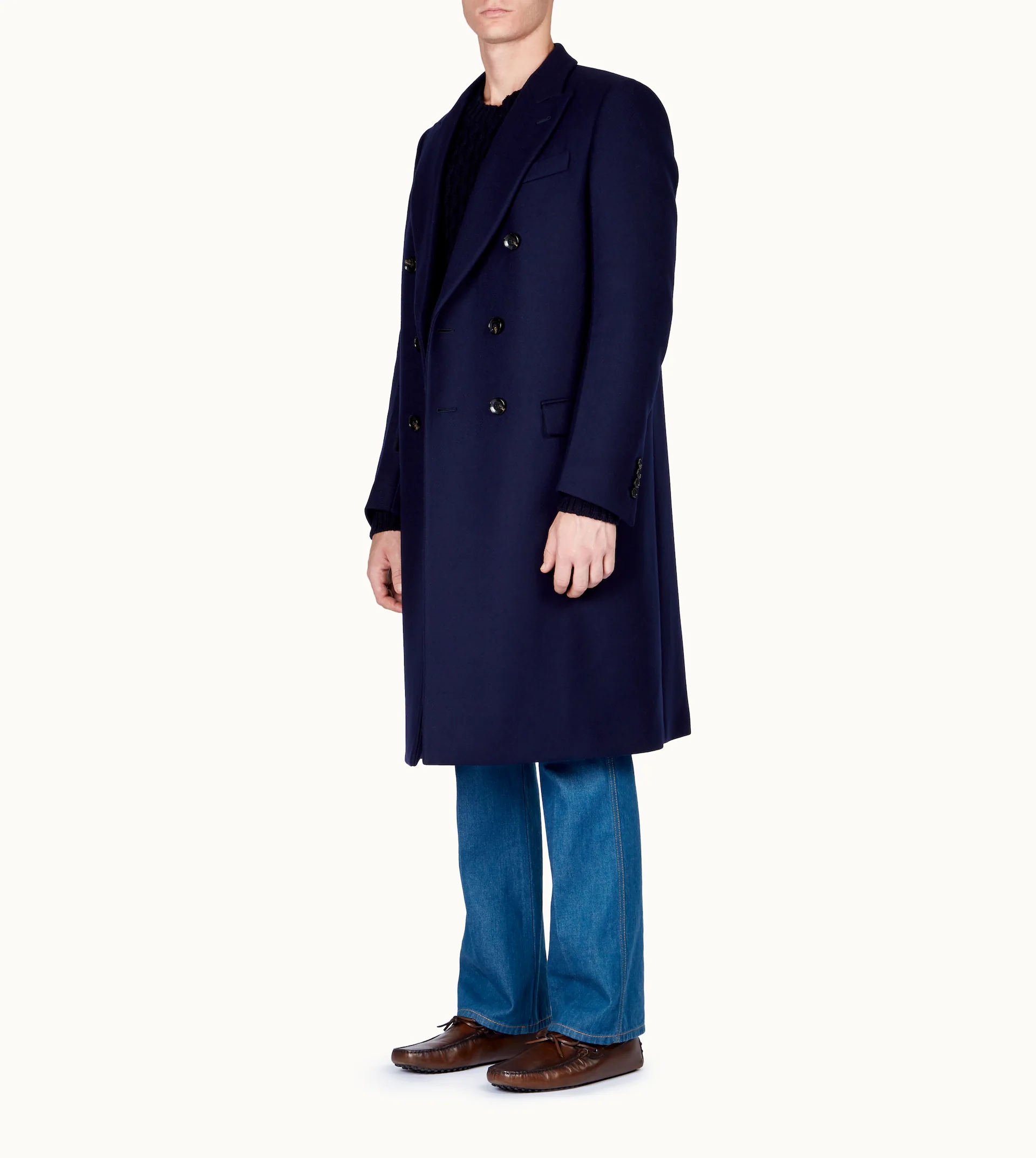 DOUBLE BREASTED COAT IN MIXED WOOL - BLUE - 2