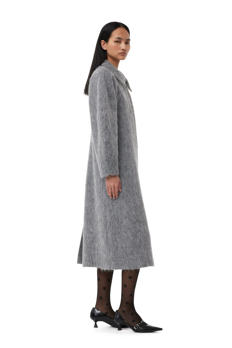 GREY FLUFFY WOOL CURVED 소매 COAT 6