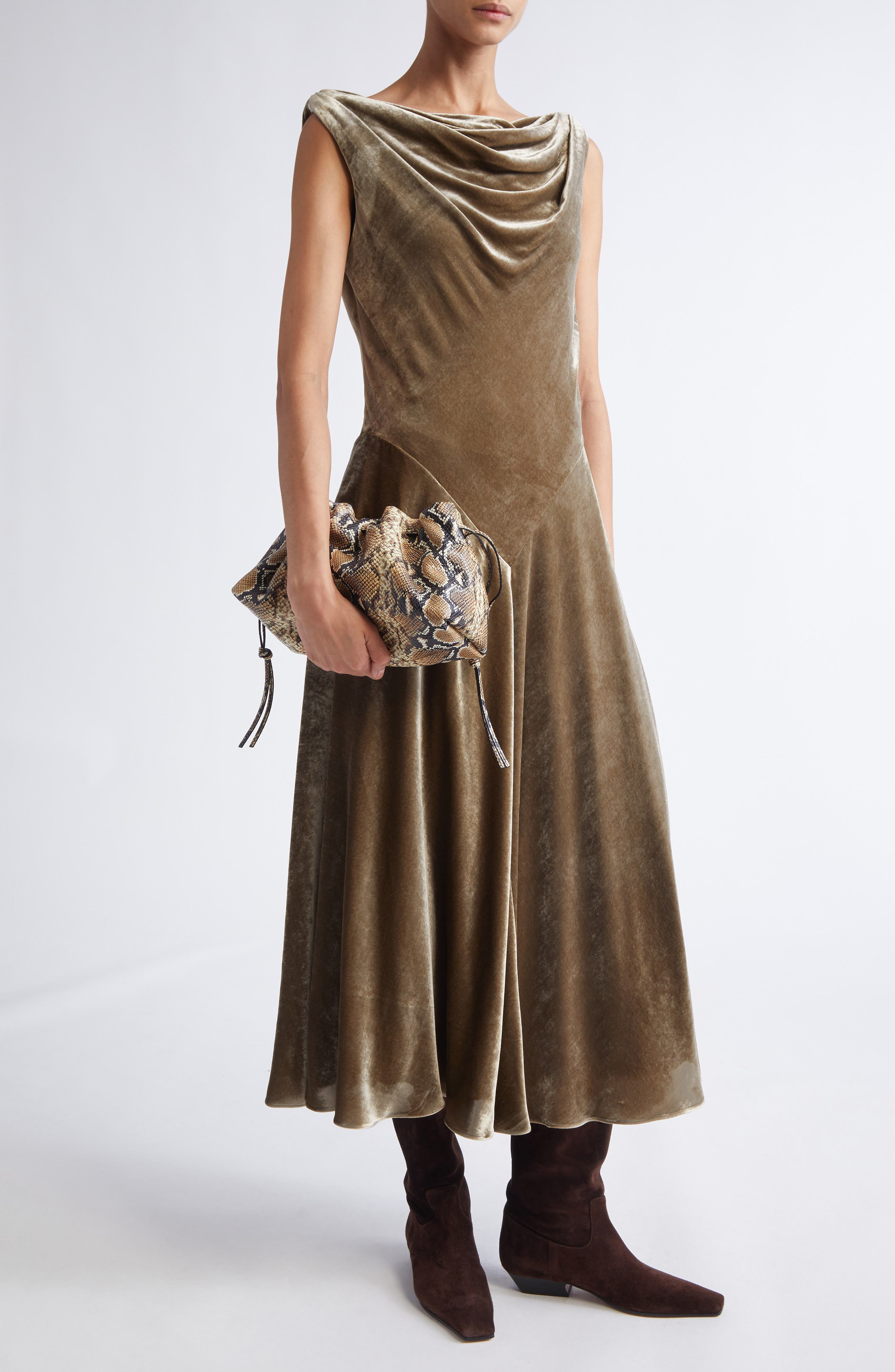 Altuzarra Drina Cowl Neck Stretch Velvet Gown in Clove at Nordstrom - 1