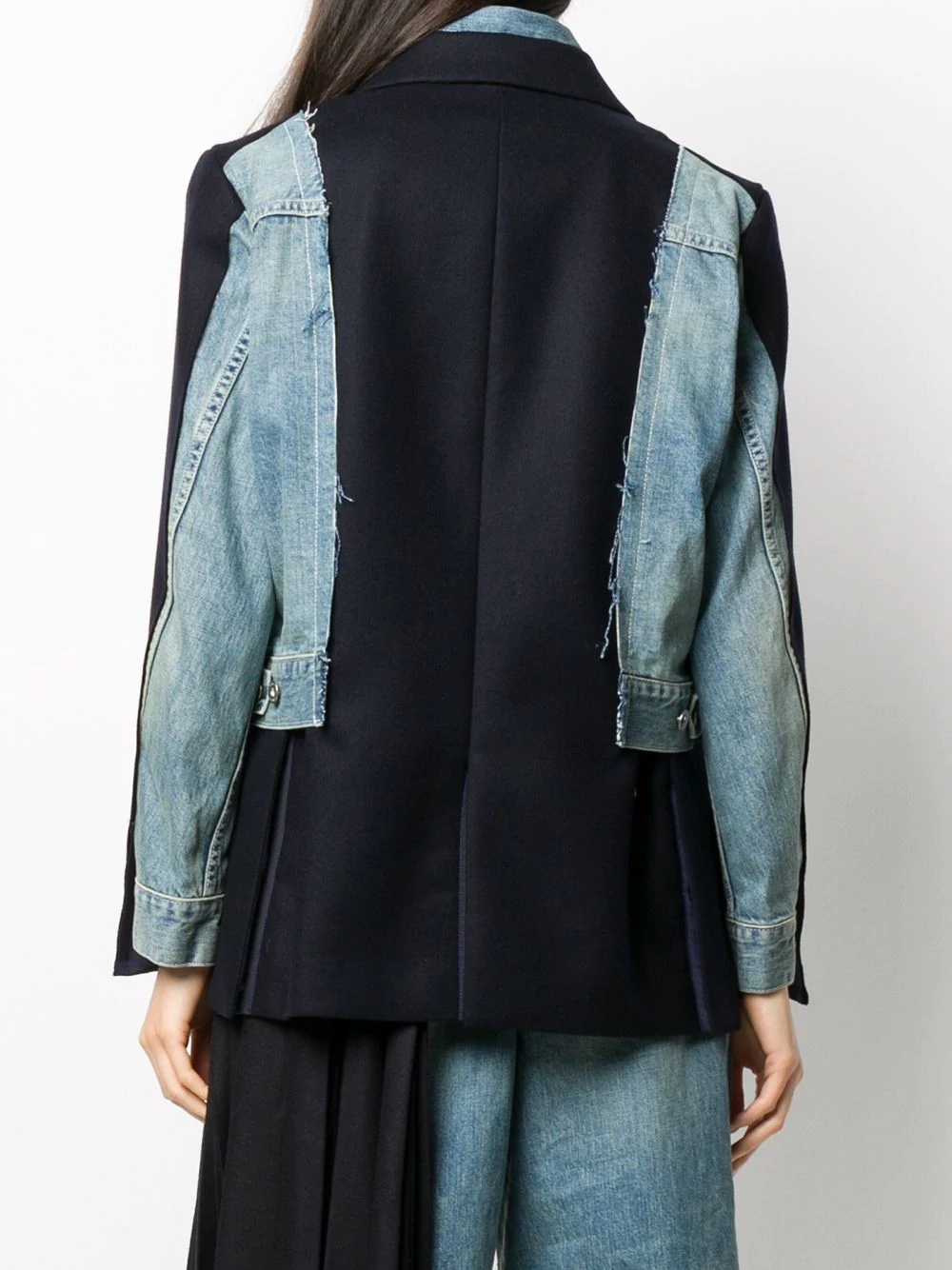 denim panel deconstructed blazer - 4