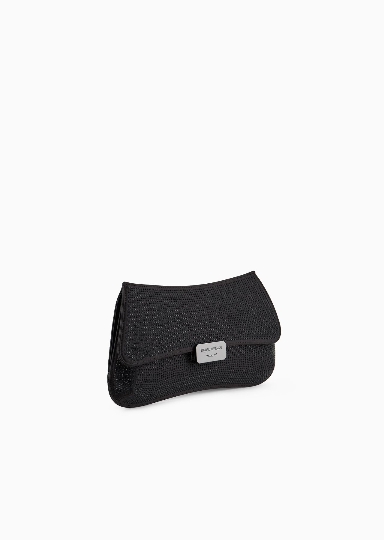 Satin baguette clutch bag with rhinestones and chain strap - 2