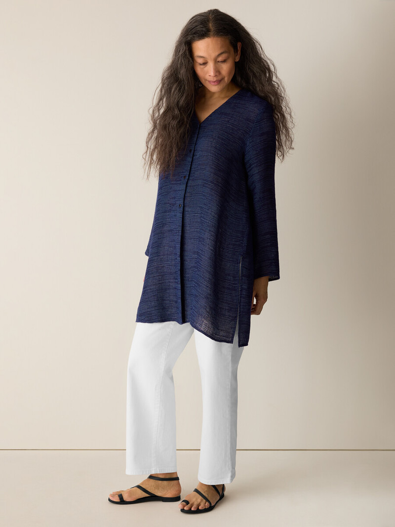 Linen Gauze Strata V-Neck Long Top 3