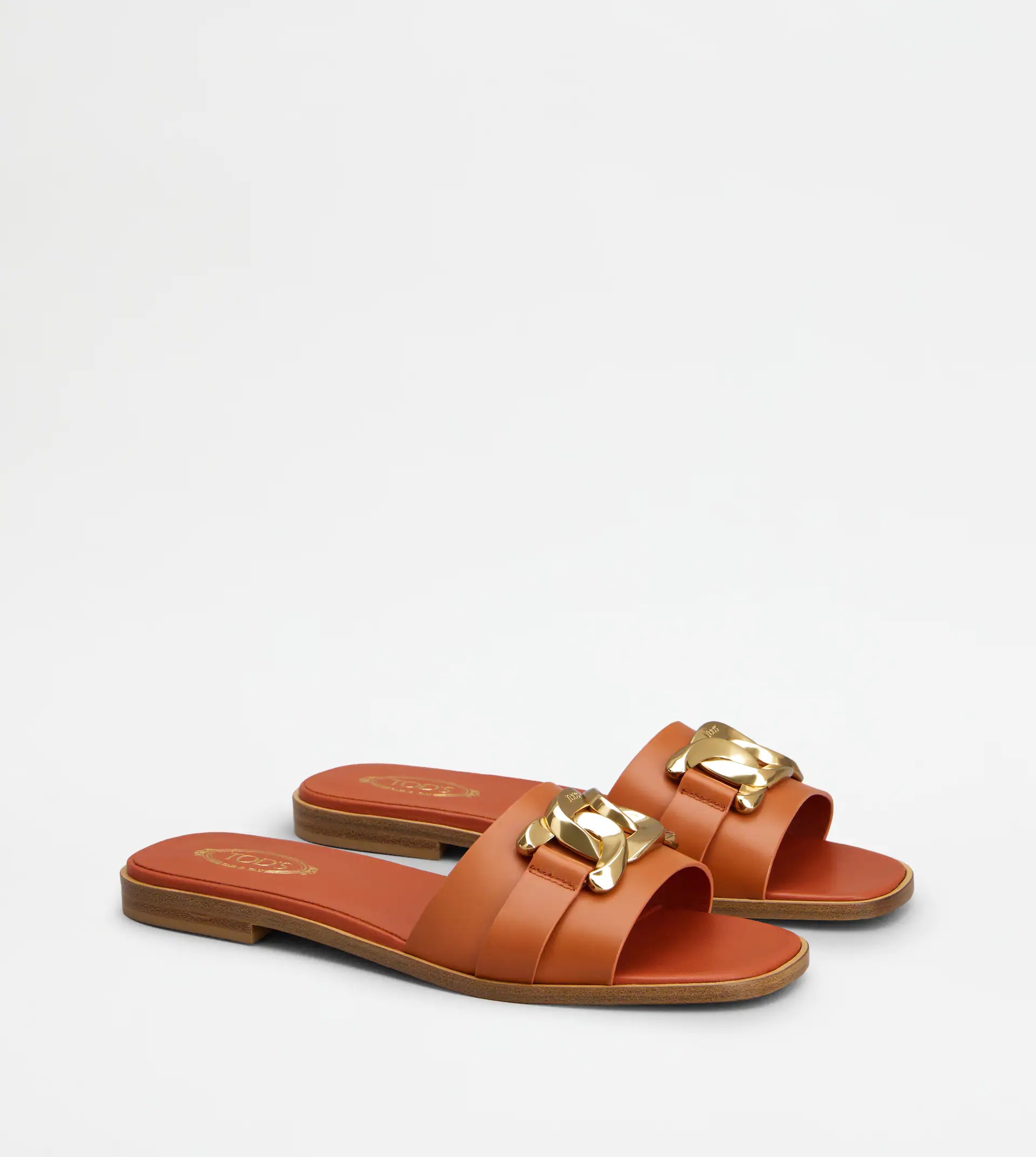 SANDALS IN LEATHER - ORANGE - 3