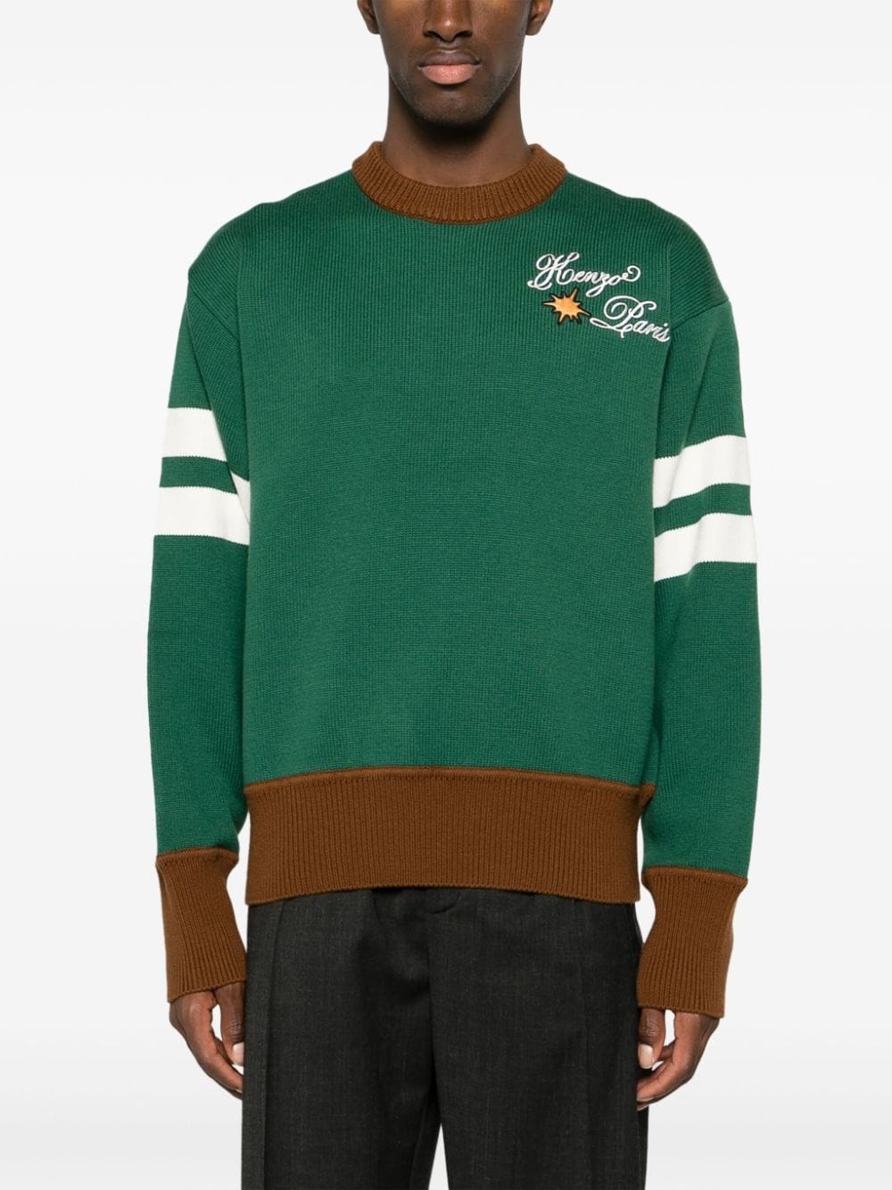 logo-embroidered wool-blend jumper - 3
