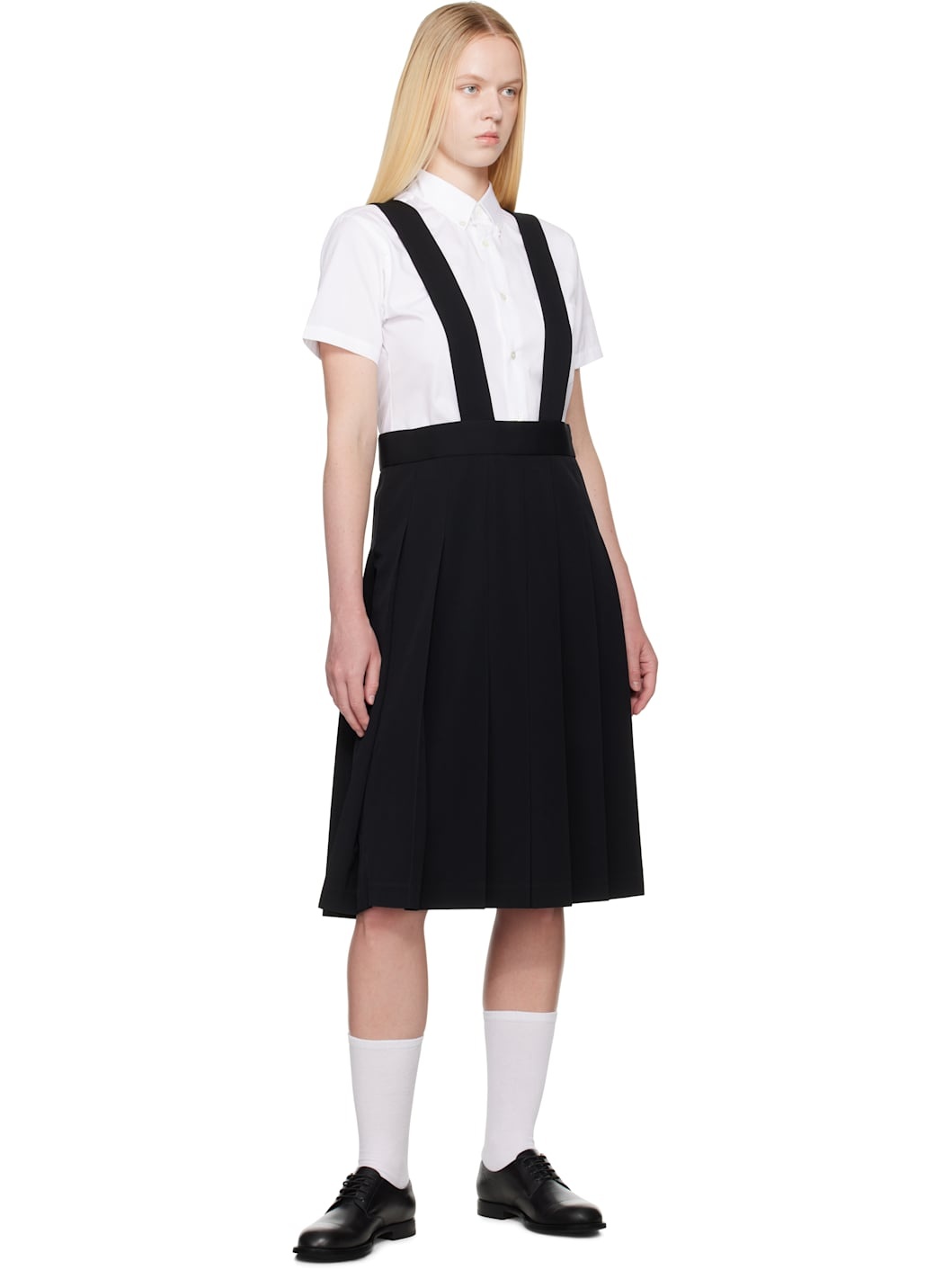 Black Pleated Pinafore Midi Skirt - 4