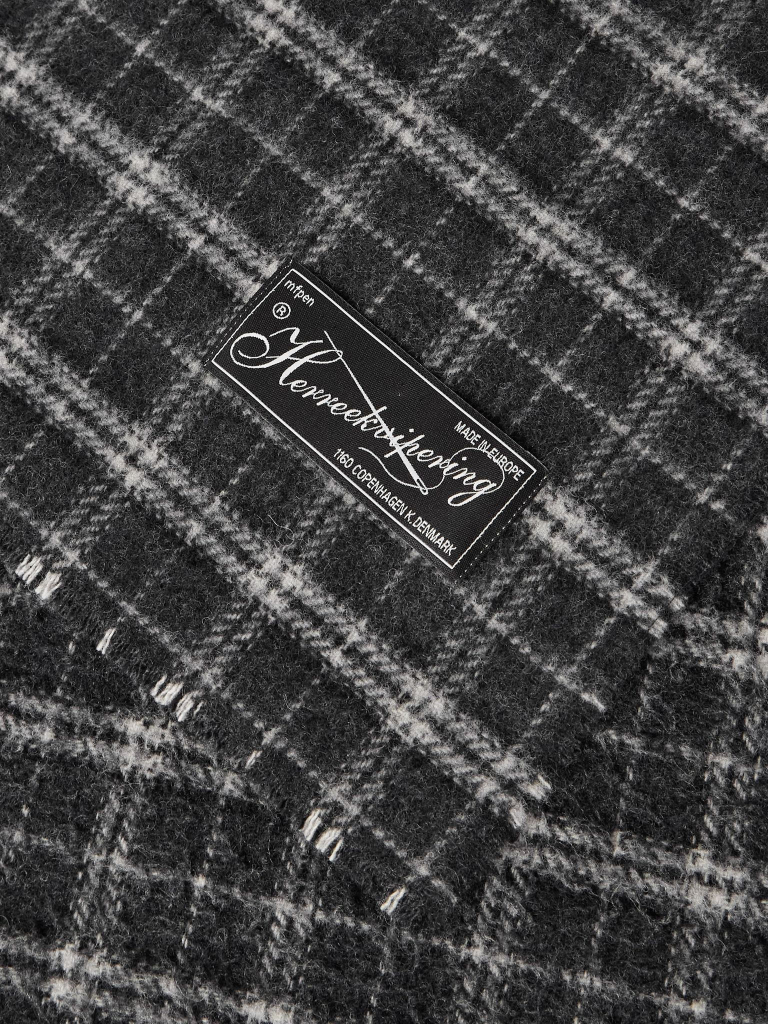 Checked Brushed Wool Scarf Black - 3