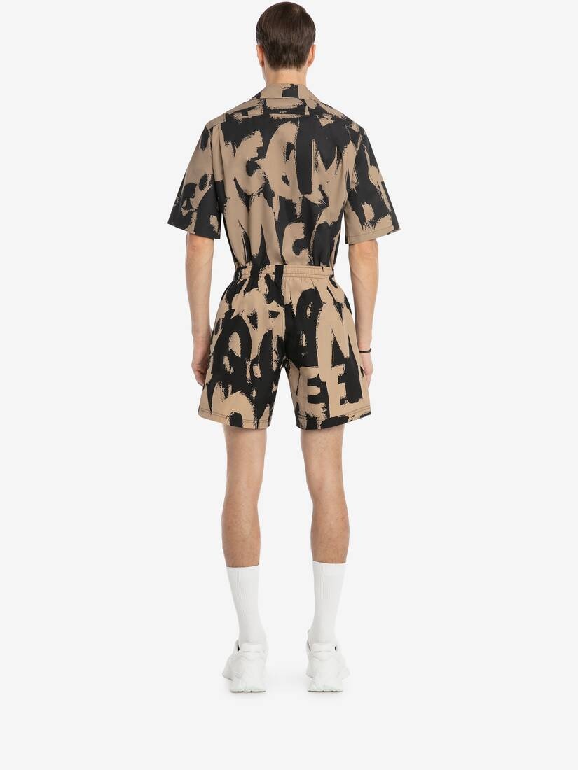 Mcqueen Graffiti Short Sleeve Shirt in Black/beige - 4