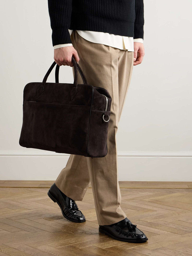 MÉTIER Closer All Day Full-Grain Leather-Trimmed Suede Briefcase outlook