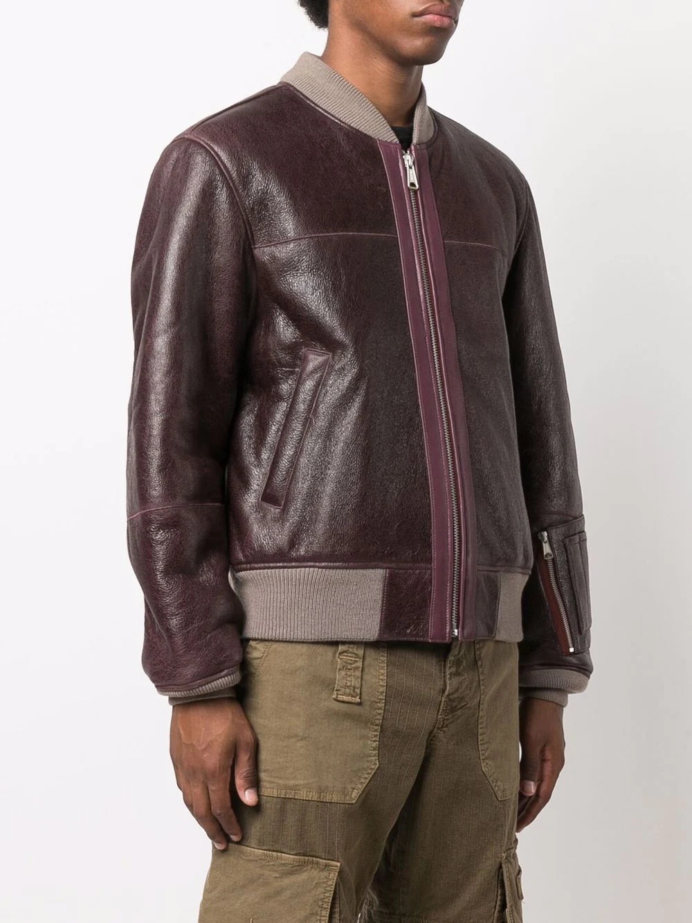 zip-pocket leather bomber jacket - 3