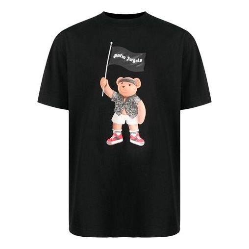 Men's PALM ANGELS SS21 Bear Cartoon Printing Round Neck Short Sleeve Black PMAA001S21JER0191001 - 1