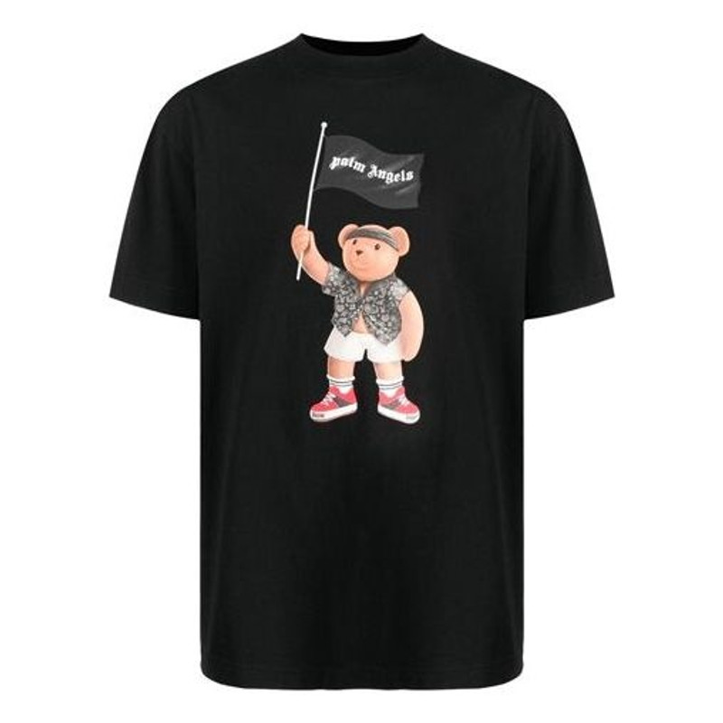 Men's PALM ANGELS SS21 Bear Cartoon Printing Round Neck Short Sleeve Black PMAA001S21JER0191001 - 1
